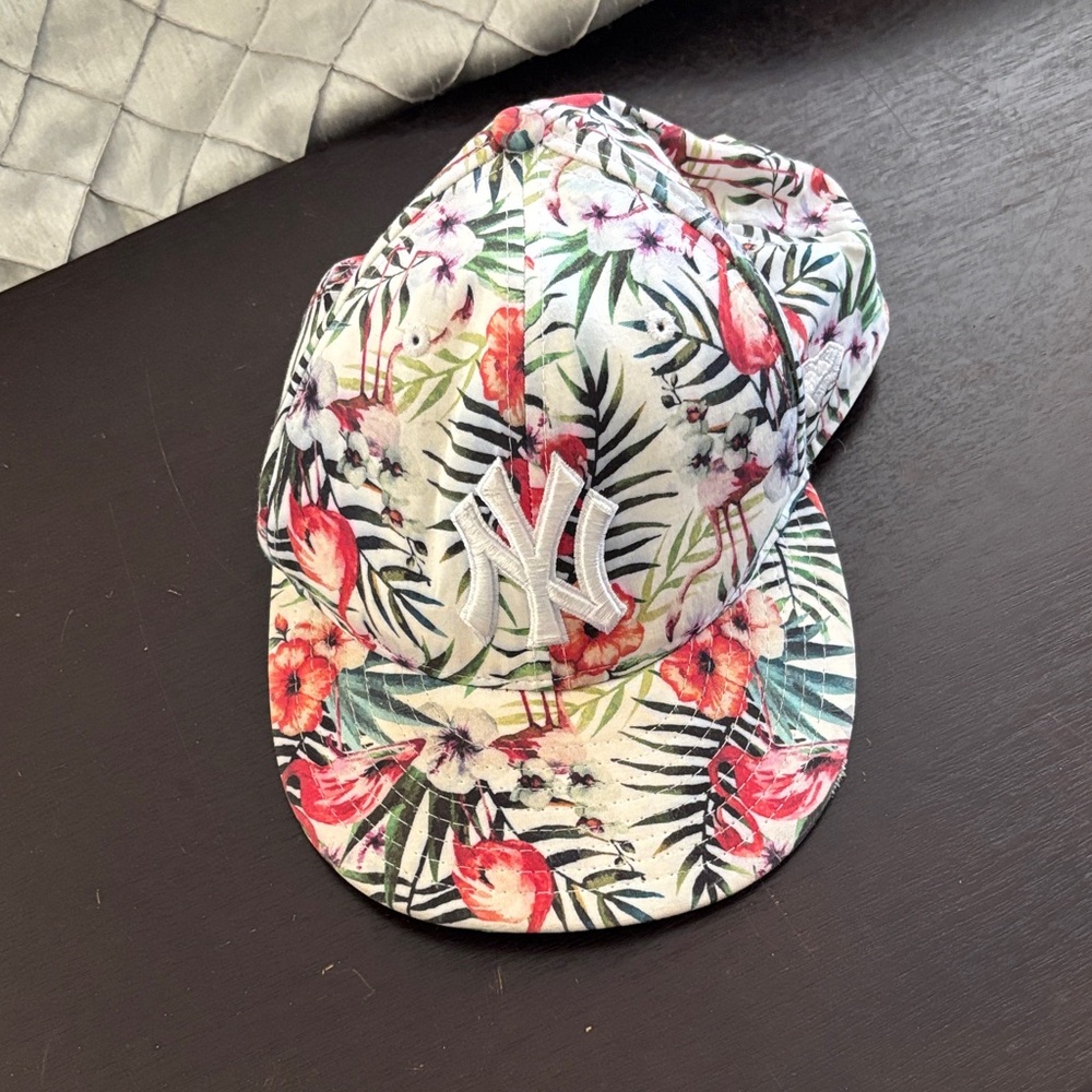 New Era Floral Flamingo Baseball Cap in White, Pink, Green